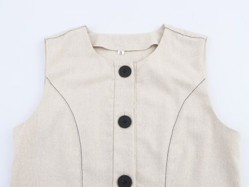 Single Breasted Linen Blended Mini Dress in Dresses