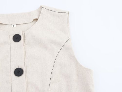 Single Breasted Linen Blended Mini Dress in Dresses