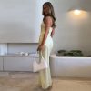 Elegant Slim Satin Stitching Mesh Spaghetti Strap Dress in Dresses
