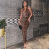 Sexy Backless Leopard Print Halter Sleeveless Dress in Dresses
