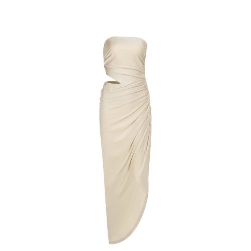 Elegant Slim Tube Top Hollow Out Cutout Pleated Dress in Dresses
