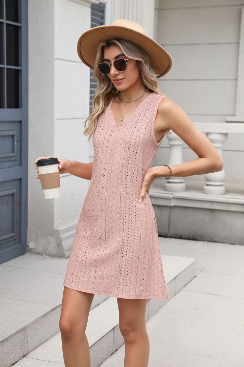 Pocket Solid Color V Neck Dress in Dresses