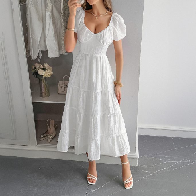 White Puff Sleeve Maxi Dress in Dresses
