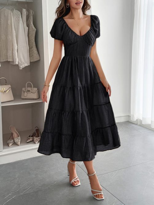 White Puff Sleeve Maxi Dress in Dresses