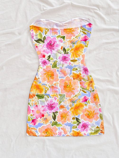 Sexy Printed Floral Slim Fitting Tube Top Short Dress in Dresses