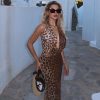 Sexy Backless Leopard Print Halter Sleeveless Dress in Dresses