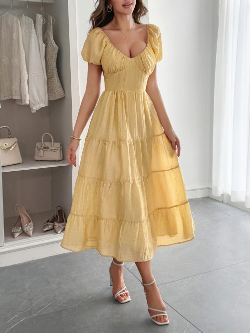 White Puff Sleeve Maxi Dress in Dresses