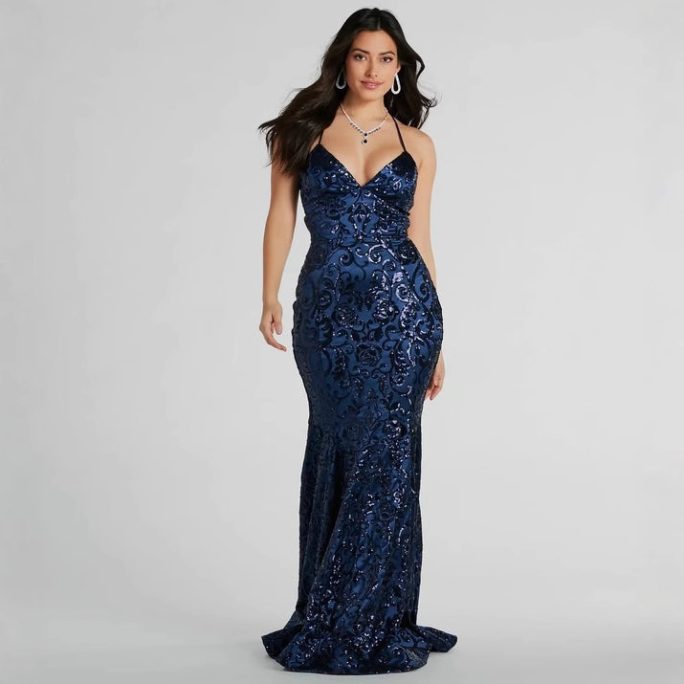 Sexy Lace Up Sequin Maxi Dress in Dresses
