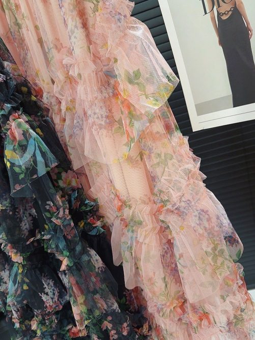 Stitching Printing Floral Puffy Long Skirt in Skirts