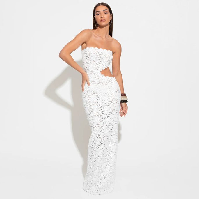 Sleeveless Backless Lace Hollow Out Cutout Out Slim Fit Dress in Dresses