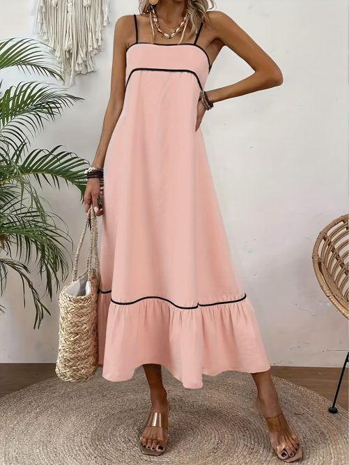 Sweet Solid Color Self Tie Dress in Dresses
