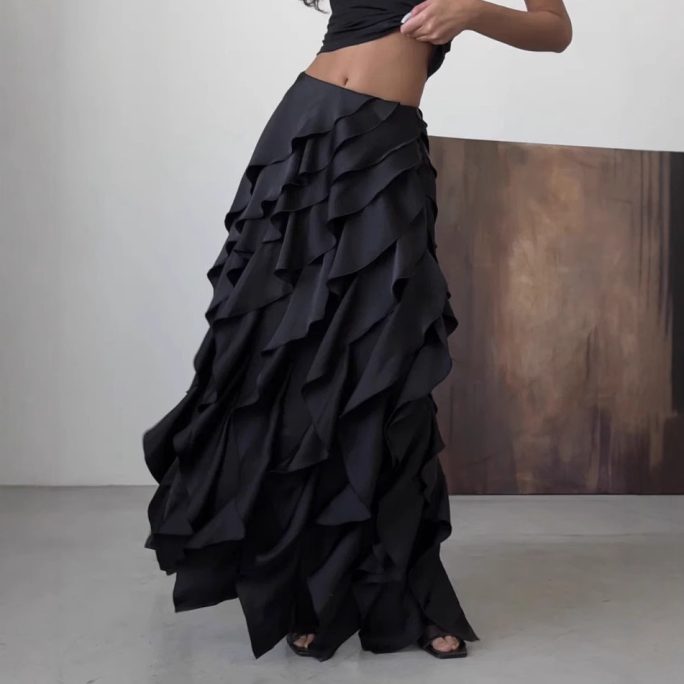 Romantic Chic Layered Irregular Asymmetric Ruffled A Line Skirt in Skirts