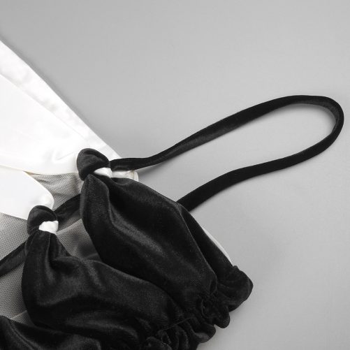 One Shoulder Black White Contrast Color Satin Cocktail Formal Maxi Dress in Dresses