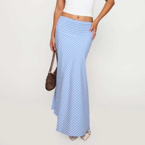 Pattern Smocking Wide Waist Hip Bag Fishtail Skirt in Skirts