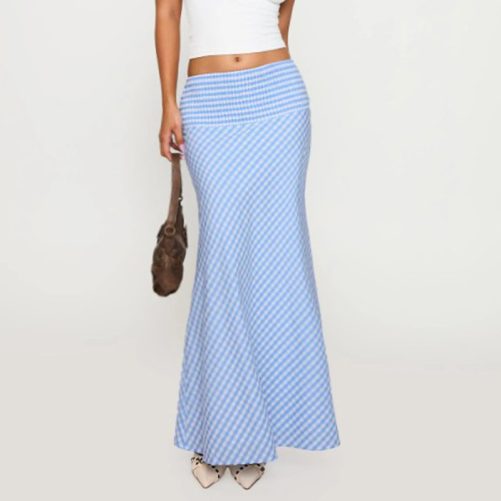 Pattern Smocking Wide Waist Hip Bag Fishtail Skirt in Skirts