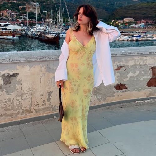 Sexy Floral Strap Ruffled Flying Sleeve Maxi Dress in Dresses