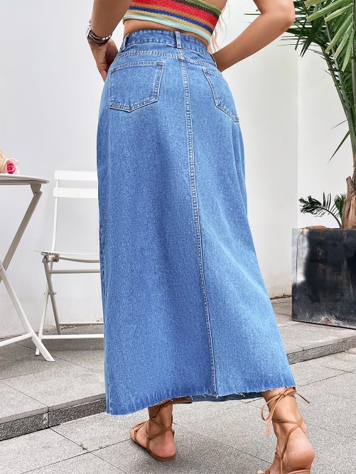 High Waist Slimming A Line Denim Skirt in Skirts