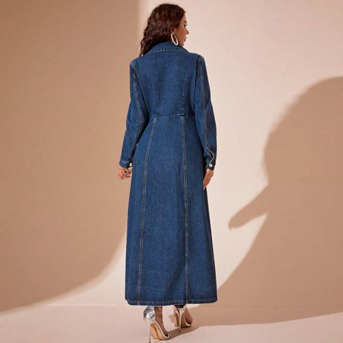 Denim Button Cardigan Coat Dress in Dresses