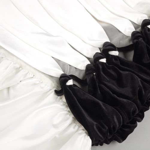 One Shoulder Black White Contrast Color Satin Cocktail Formal Maxi Dress in Dresses