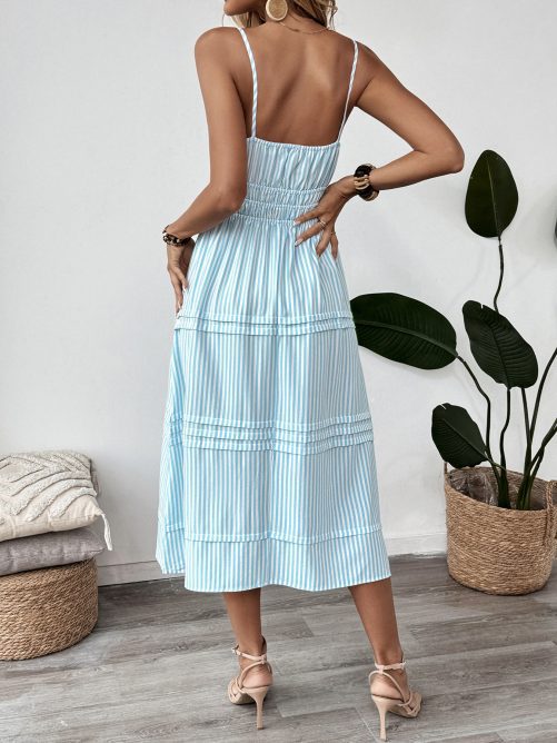 Romantic Vacation Layering Decoration Striped Spaghetti Straps Sleeveless Dress in Dresses