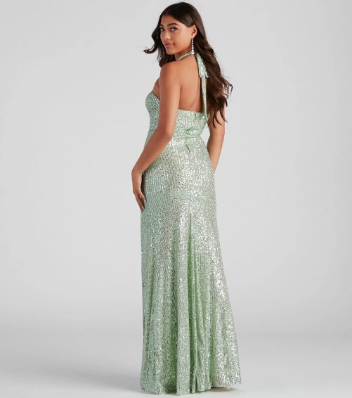 Sexy Sequined Halter Slim Fit Evening Dress in Dresses