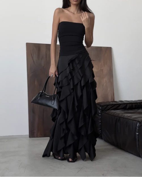 Romantic Chic Layered Irregular Asymmetric Ruffled A Line Skirt in Skirts