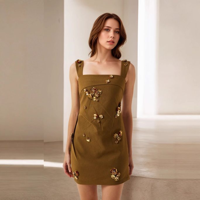 Elegant Sleeveless Cinched Short Dress in Dresses