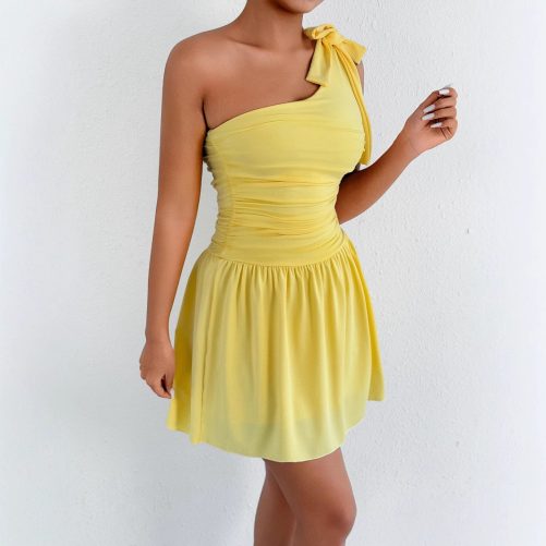 Sexy Solid Color Waist Tight A Line Dress in Dresses