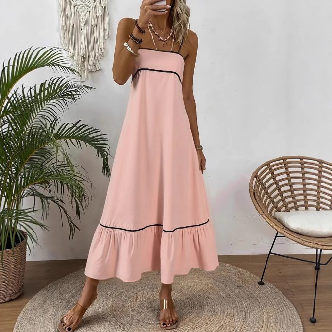 Sweet Solid Color Self Tie Dress in Dresses
