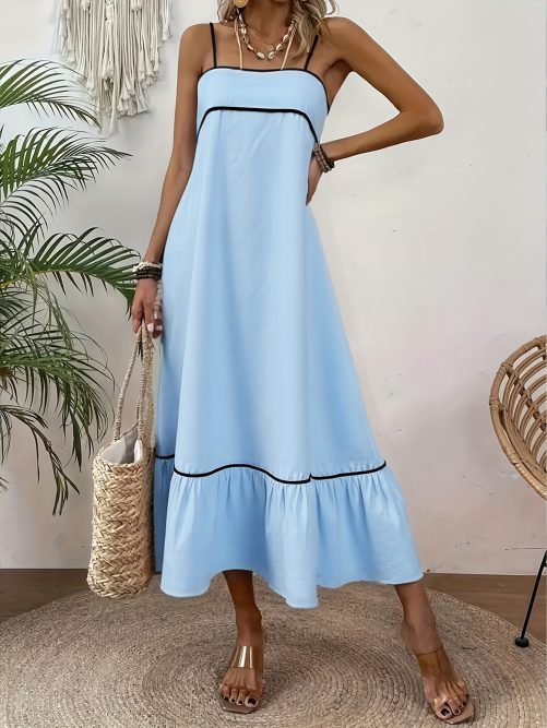 Sweet Solid Color Self Tie Dress in Dresses