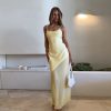 Elegant Slim Satin Stitching Mesh Spaghetti Strap Dress in Dresses