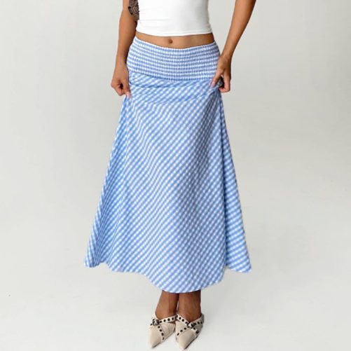 Pattern Smocking Wide Waist Hip Bag Fishtail Skirt in Skirts