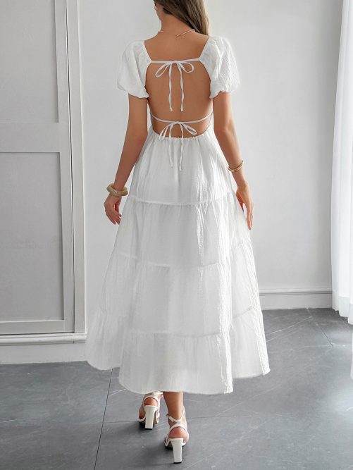 White Puff Sleeve Maxi Dress in Dresses