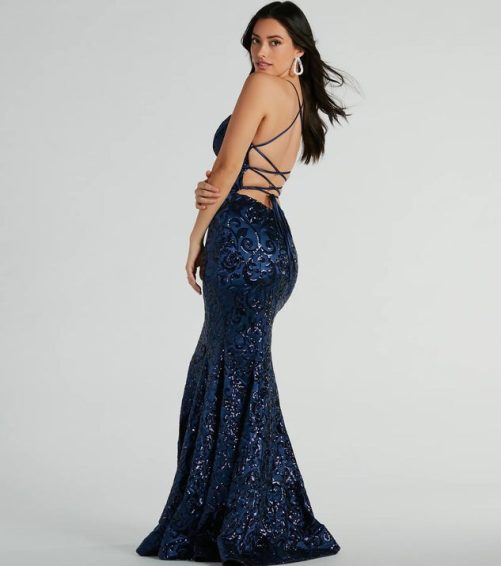 Sexy Lace Up Sequin Maxi Dress in Dresses