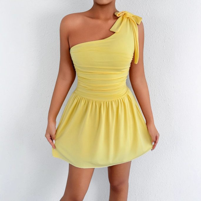 Sexy Solid Color Waist Tight A Line Dress in Dresses
