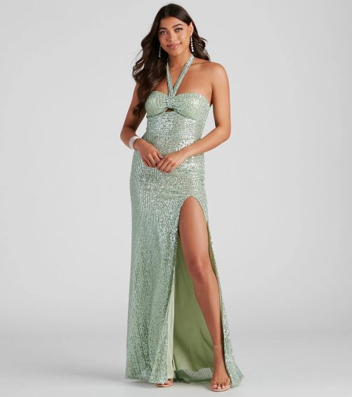 Sexy Sequined Halter Slim Fit Evening Dress in Dresses