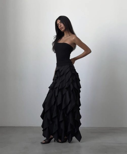 Romantic Chic Layered Irregular Asymmetric Ruffled A Line Skirt in Skirts