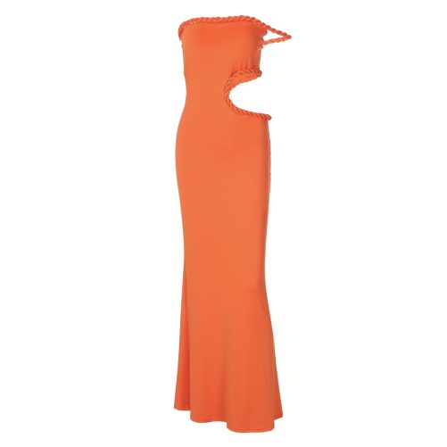 Sexy Off Neck Hollow Out Cutout Out Cropped Slim Hip Dress in Dresses