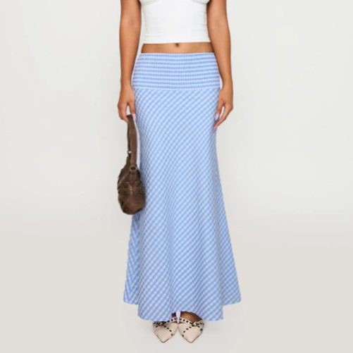 Pattern Smocking Wide Waist Hip Bag Fishtail Skirt in Skirts