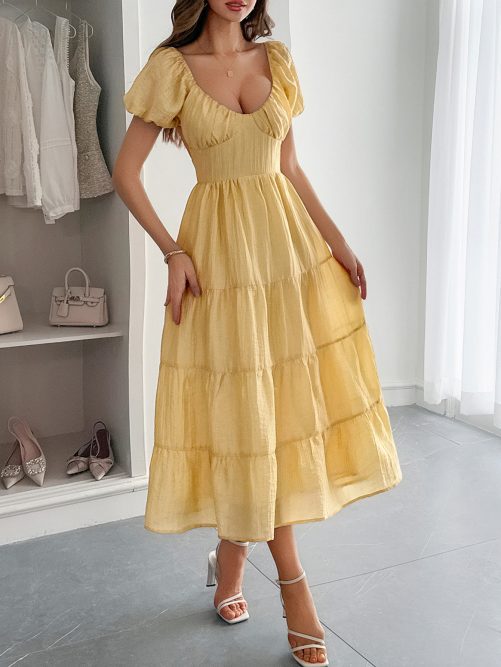 White Puff Sleeve Maxi Dress in Dresses