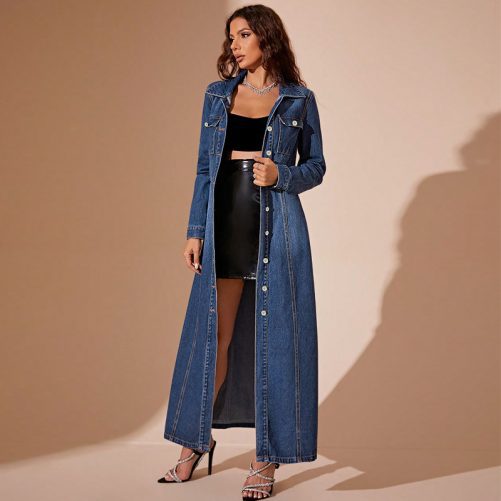 Denim Button Cardigan Coat Dress in Dresses