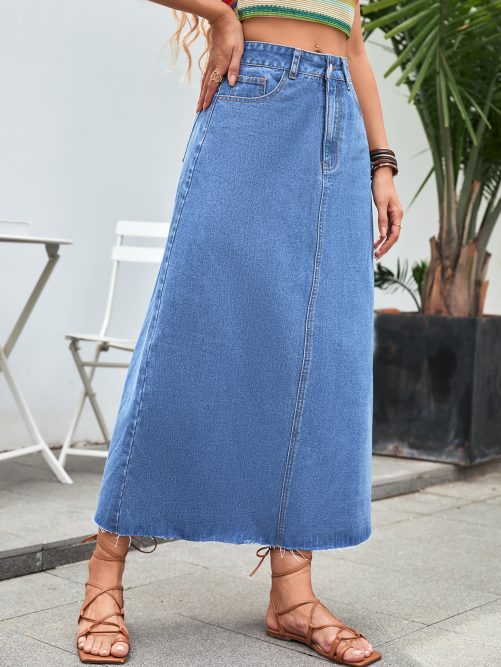 High Waist Slimming A Line Denim Skirt in Skirts