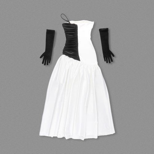 One Shoulder Black White Contrast Color Satin Cocktail Formal Maxi Dress in Dresses