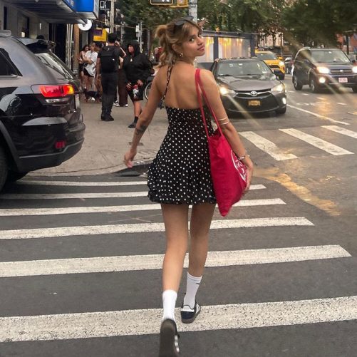 Sweet Little Polka Dot Printed Waist Controlled Tube Top Halter Dress in Dresses