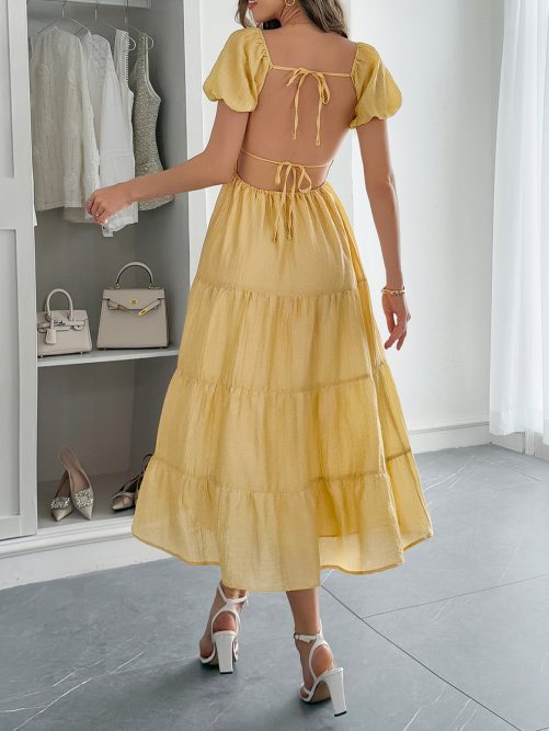 White Puff Sleeve Maxi Dress in Dresses