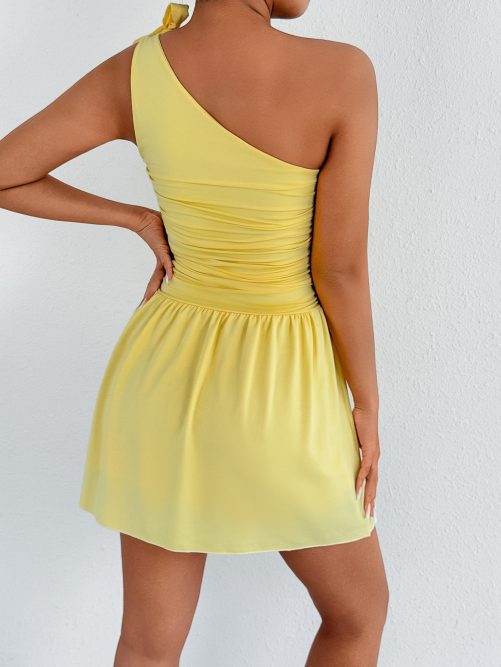 Sexy Solid Color Waist Tight A Line Dress in Dresses