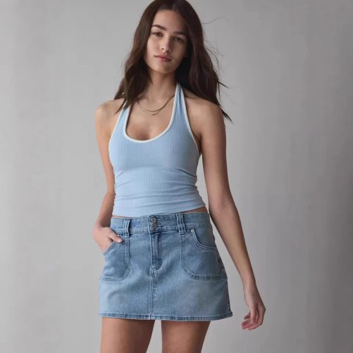 Double Button High Waist Slim Denim Skirt in Skirts