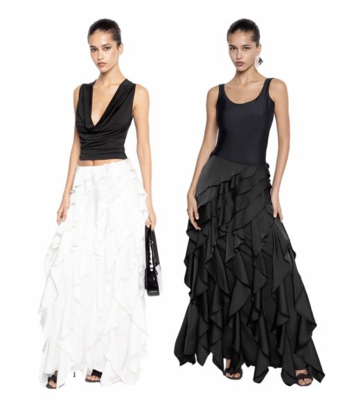 Romantic Chic Layered Irregular Asymmetric Ruffled A Line Skirt in Skirts