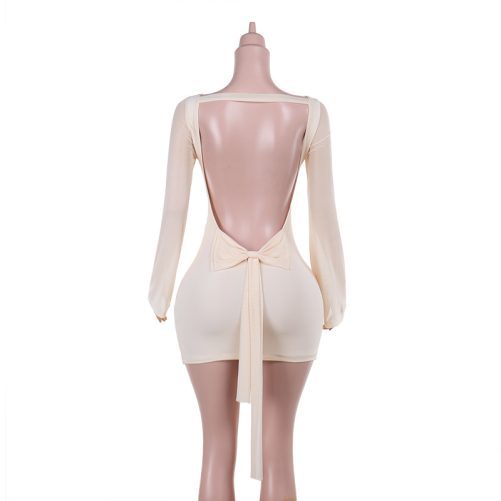 Elegant Sexy Slim Fit Bow Backless Dress in Dresses