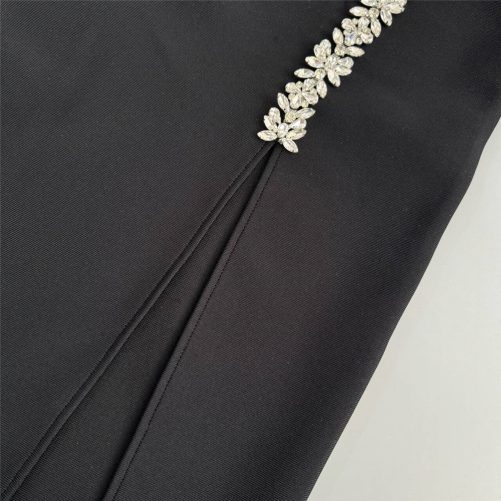 Sexy One Shoulder Sleeveless Rhinestone Slit Maxi Dress in Dresses